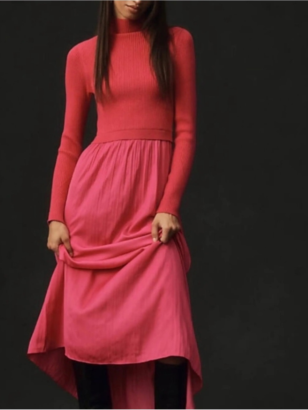 Anthropologie Two-Tone Pink High-Low Midi Dress